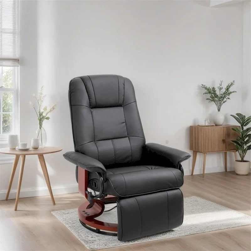 PU Leather Swivel Recliner Chair with Footrest, Black/Brown, Single