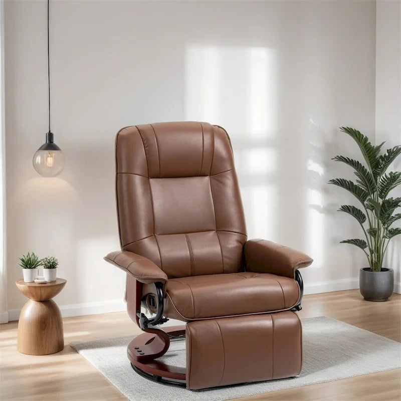 PU Leather Swivel Recliner Chair with Footrest, Black/Brown, Single