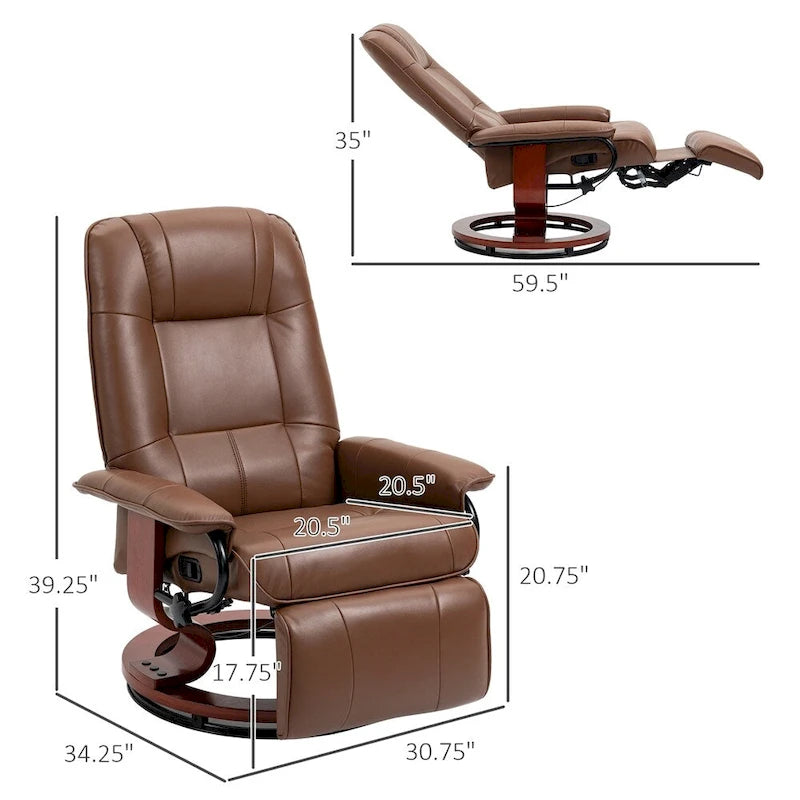 PU Leather Swivel Recliner Chair with Footrest, Black/Brown, Single
