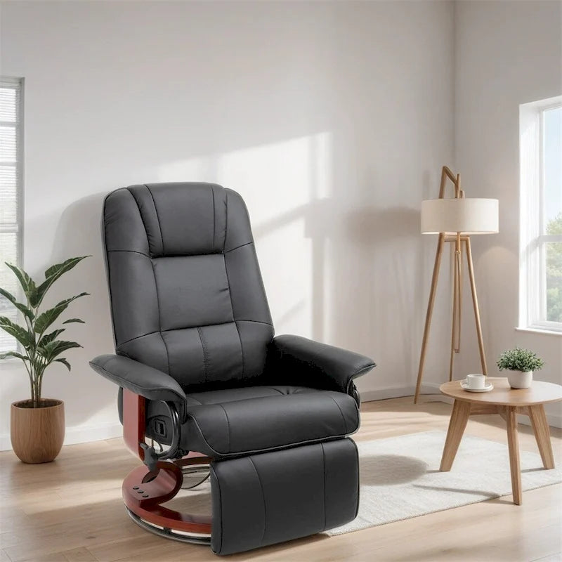 PU Leather Swivel Recliner Chair with Footrest, Black/Brown, Single