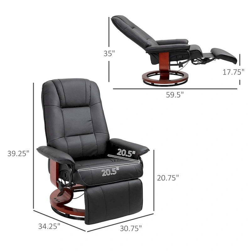 PU Leather Swivel Recliner Chair with Footrest, Black/Brown, Single