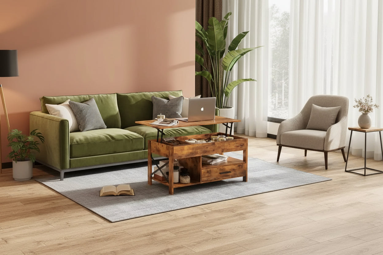 Coffee Table for Living Room with Storage - 18.9D x 38.58W x 17.83H