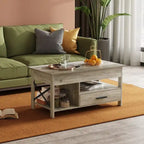 Lift-Top Coffee Table with Storage, Rustic Brown / Greige, Seats 1