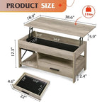 Lift-Top Coffee Table with Storage, Rustic Brown / Greige, Seats 1