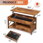 Lift-Top Coffee Table with Storage, Rustic Brown / Greige, Seats 1