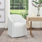 Poltroncina da pranzo a rotelle con schienale a botte in tessuto ad alte prestazioni color avorio/indaco/grigio chiaro/moka, singola