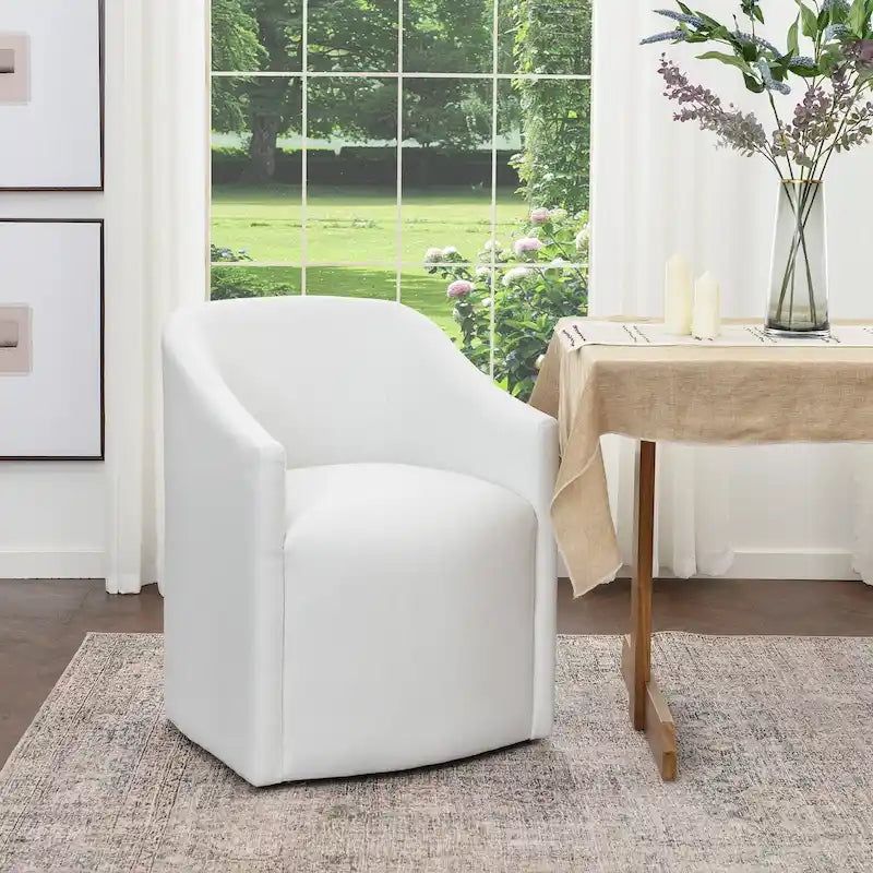 Ivory/Indigo/Light Grey/Mocha Performance Fabric Barrel Back Rolling Dining Armchair, Single