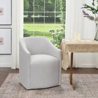 Poltroncina da pranzo a rotelle con schienale a botte in tessuto ad alte prestazioni color avorio/indaco/grigio chiaro/moka, singola