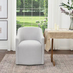 Poltroncina da pranzo a rotelle con schienale a botte in tessuto ad alte prestazioni color avorio/indaco/grigio chiaro/moka, singola