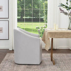 Poltroncina da pranzo a rotelle con schienale a botte in tessuto ad alte prestazioni color avorio/indaco/grigio chiaro/moka, singola