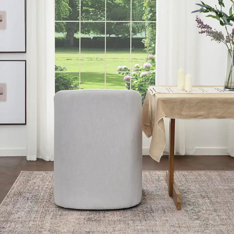 Poltroncina da pranzo a rotelle con schienale a botte in tessuto ad alte prestazioni color avorio/indaco/grigio chiaro/moka, singola