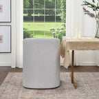 Poltroncina da pranzo a rotelle con schienale a botte in tessuto ad alte prestazioni color avorio/indaco/grigio chiaro/moka, singola