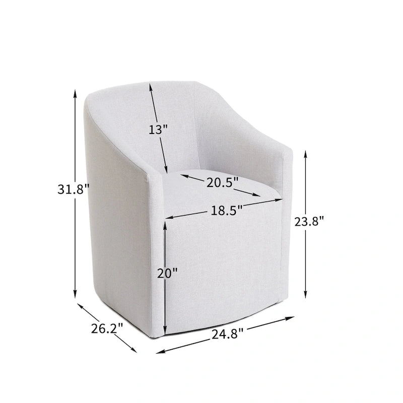 Poltroncina da pranzo a rotelle con schienale a botte in tessuto ad alte prestazioni color avorio/indaco/grigio chiaro/moka, singola