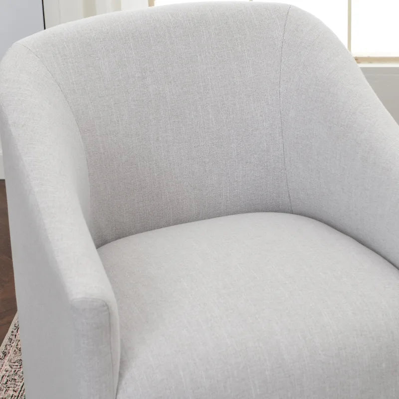 Poltroncina da pranzo a rotelle con schienale a botte in tessuto ad alte prestazioni color avorio/indaco/grigio chiaro/moka, singola