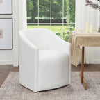 Poltroncina da pranzo a rotelle con schienale a botte in tessuto ad alte prestazioni color avorio/indaco/grigio chiaro/moka, singola