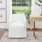 Poltroncina da pranzo a rotelle con schienale a botte in tessuto ad alte prestazioni color avorio/indaco/grigio chiaro/moka, singola