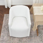 Poltroncina da pranzo a rotelle con schienale a botte in tessuto ad alte prestazioni color avorio/indaco/grigio chiaro/moka, singola
