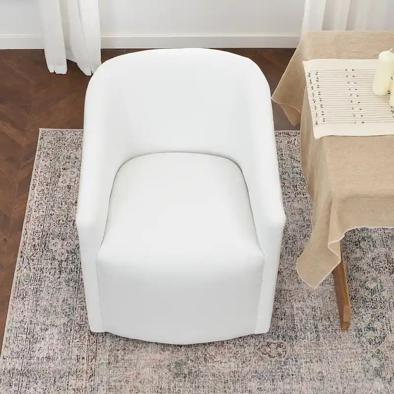 Poltroncina da pranzo a rotelle con schienale a botte in tessuto ad alte prestazioni color avorio/indaco/grigio chiaro/moka, singola