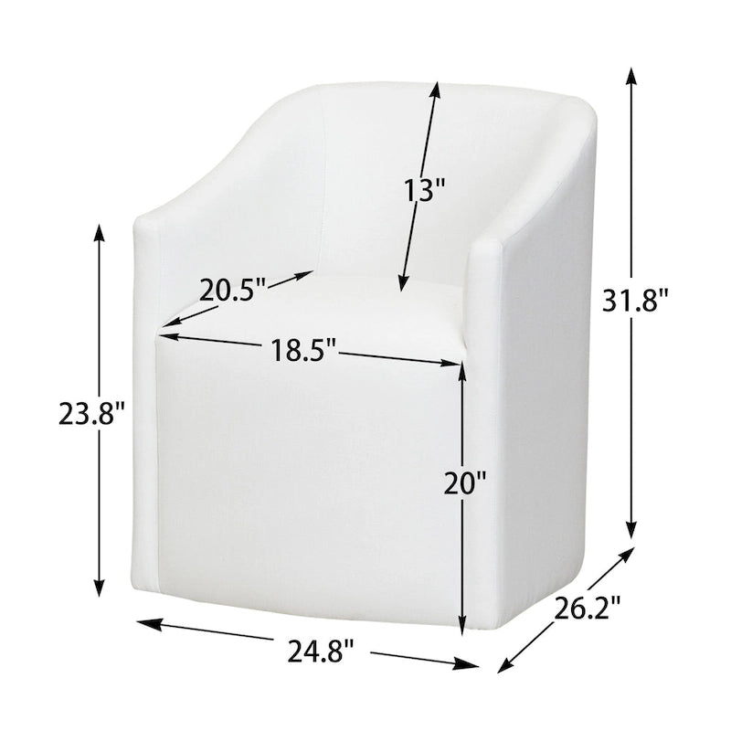Poltroncina da pranzo a rotelle con schienale a botte in tessuto ad alte prestazioni color avorio/indaco/grigio chiaro/moka, singola