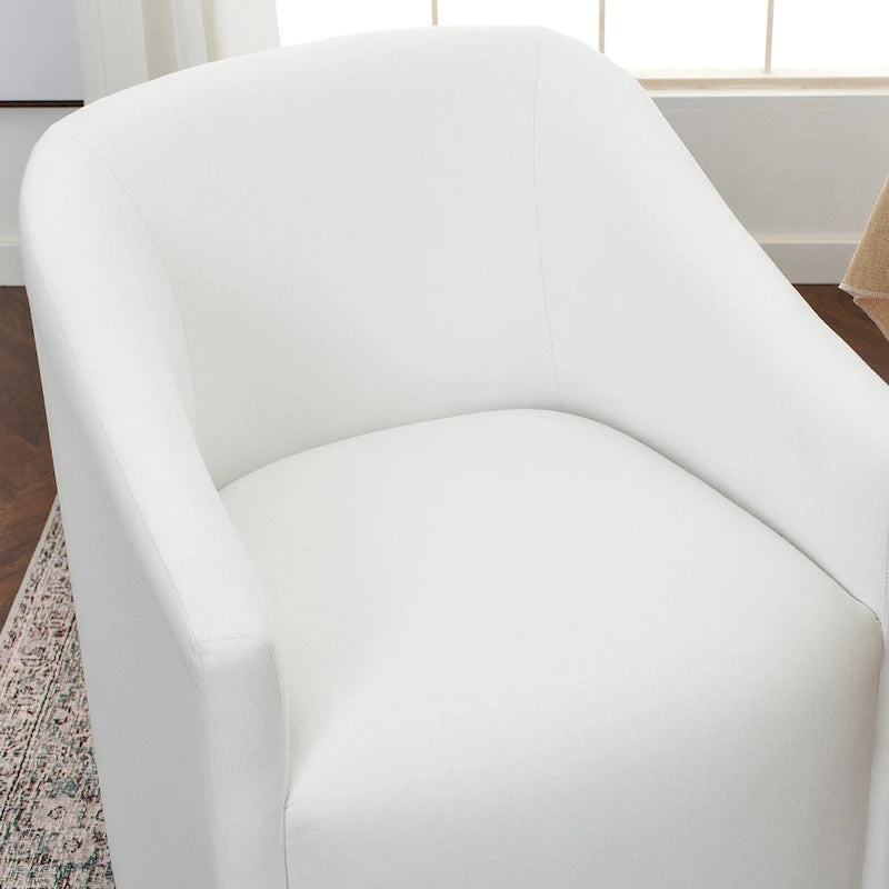 Poltroncina da pranzo a rotelle con schienale a botte in tessuto ad alte prestazioni color avorio/indaco/grigio chiaro/moka, singola