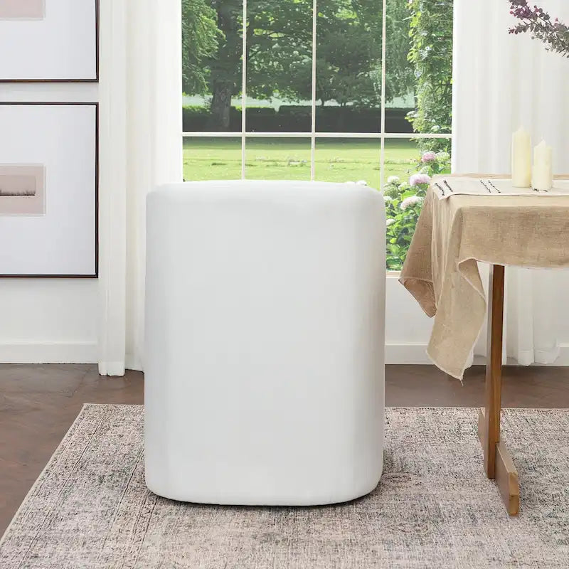 Poltroncina da pranzo a rotelle con schienale a botte in tessuto ad alte prestazioni color avorio/indaco/grigio chiaro/moka, singola