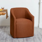 Poltroncina da pranzo a rotelle con schienale a botte in tessuto ad alte prestazioni color avorio/indaco/grigio chiaro/moka, singola
