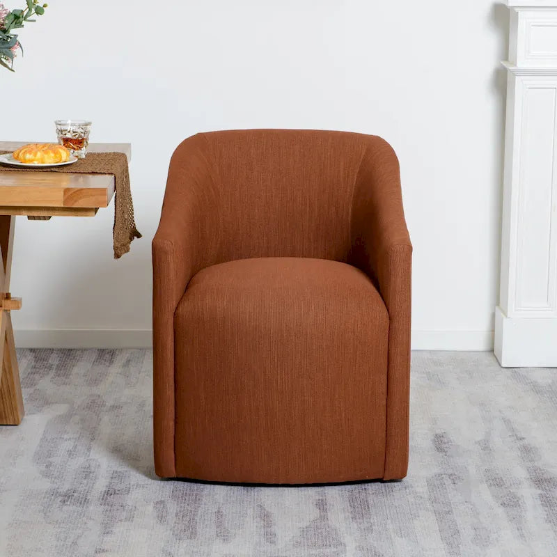 Poltroncina da pranzo a rotelle con schienale a botte in tessuto ad alte prestazioni color avorio/indaco/grigio chiaro/moka, singola