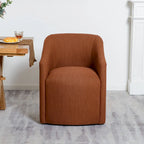 Poltroncina da pranzo a rotelle con schienale a botte in tessuto ad alte prestazioni color avorio/indaco/grigio chiaro/moka, singola