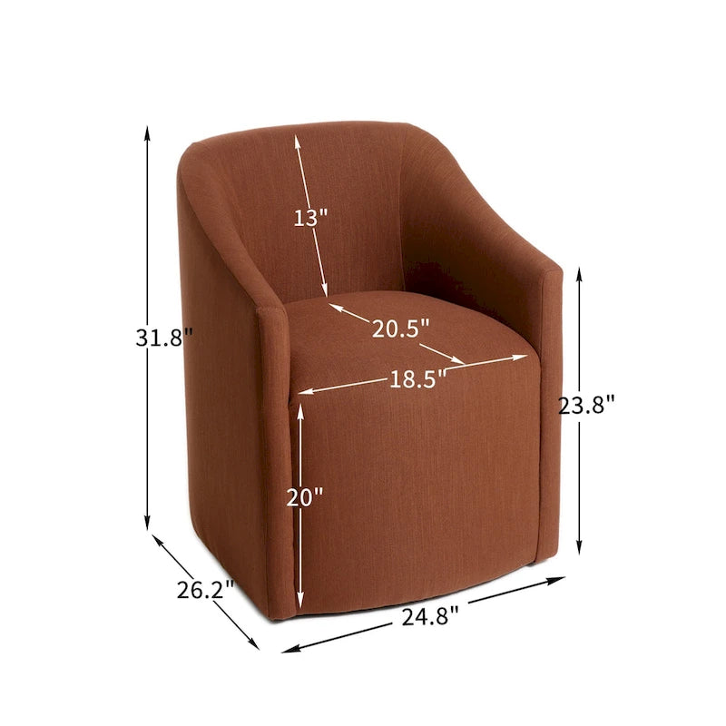 Poltroncina da pranzo a rotelle con schienale a botte in tessuto ad alte prestazioni color avorio/indaco/grigio chiaro/moka, singola