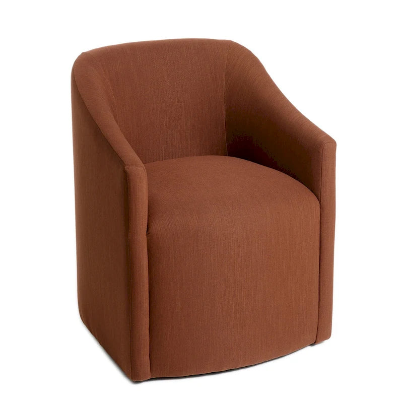 Poltroncina da pranzo a rotelle con schienale a botte in tessuto ad alte prestazioni color avorio/indaco/grigio chiaro/moka, singola