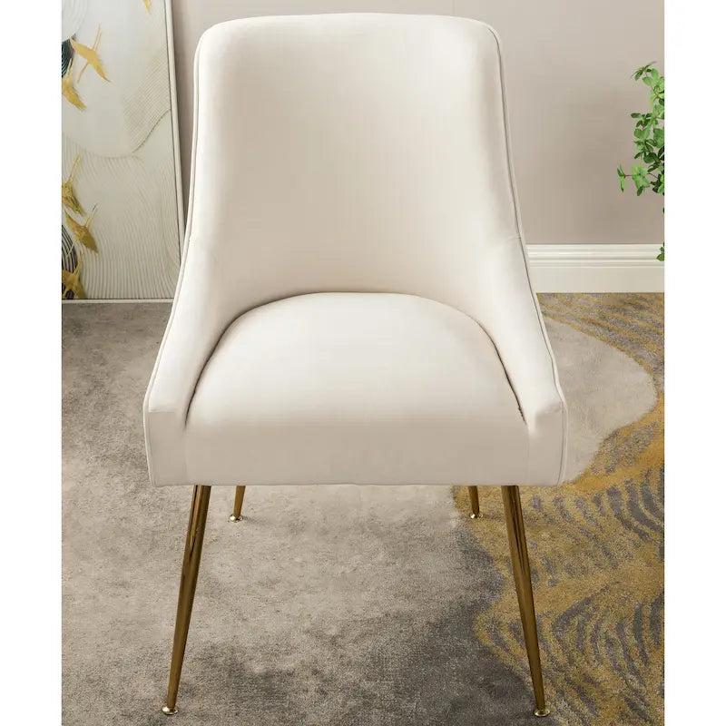 Velvet Tufted Dining Chair, Scoop Back, Gold Metal Legs, 1 Seat, 7 Colors