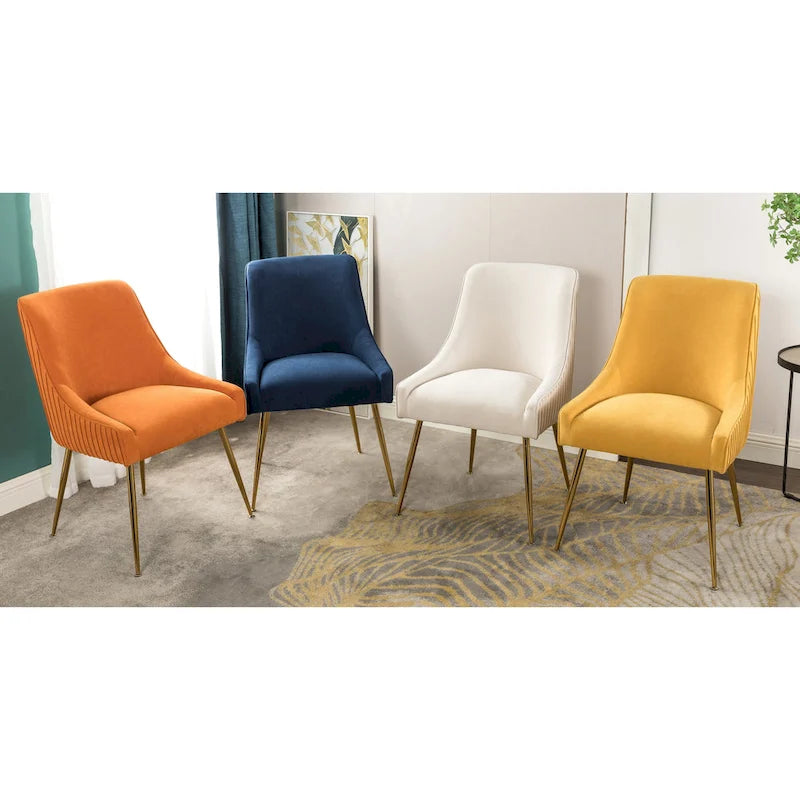 Velvet Tufted Dining Chair, Scoop Back, Gold Metal Legs, 1 Seat, 7 Colors