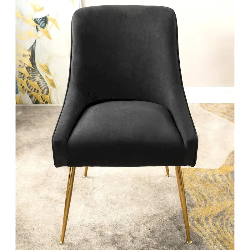 Velvet Tufted Dining Chair, Scoop Back, Gold Metal Legs, 1 Seat, 7 Colors