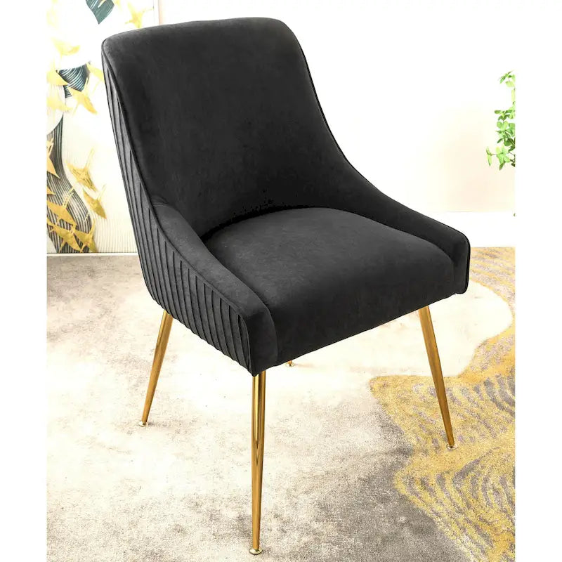 Velvet Tufted Dining Chair, Scoop Back, Gold Metal Legs, 1 Seat, 7 Colors