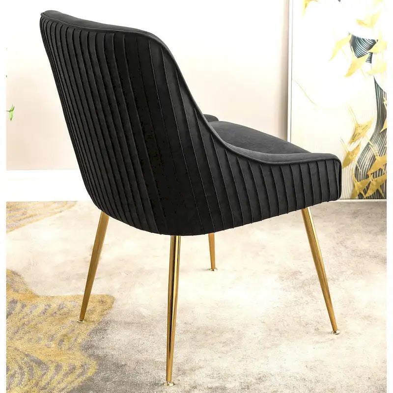 Sedia da pranzo in velluto trapuntato, schienale a conchiglia, gambe in metallo dorato, 1 posto, 7 colori