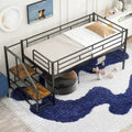 Black / White Twin Metal Loft Bed with Storage Stairs, Single