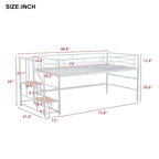 Black / White Twin Metal Loft Bed with Storage Stairs, Single
