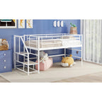 Black / White Twin Metal Loft Bed with Storage Stairs, Single