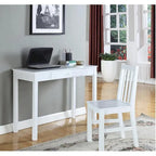 White / Black Wood Writing Desk, Contemporary, 1-Person, 1 Drawer
