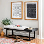 Black/Grey Upholstered Wood Storage Bench, 1-Person