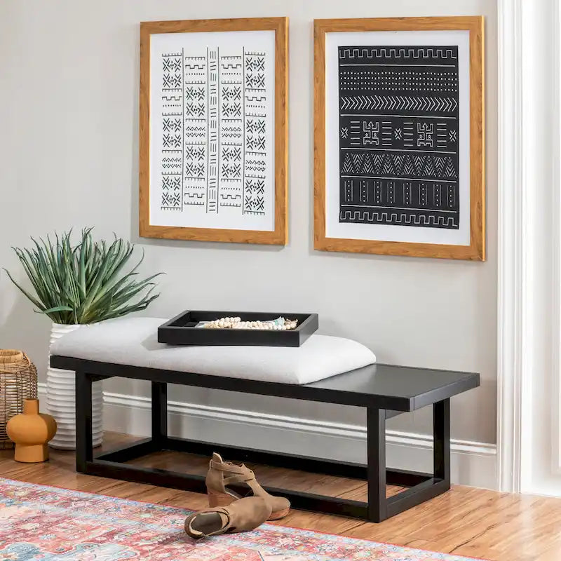 Black/Grey Upholstered Wood Storage Bench, 1-Person