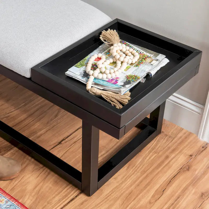 Black/Grey Upholstered Wood Storage Bench, 1-Person