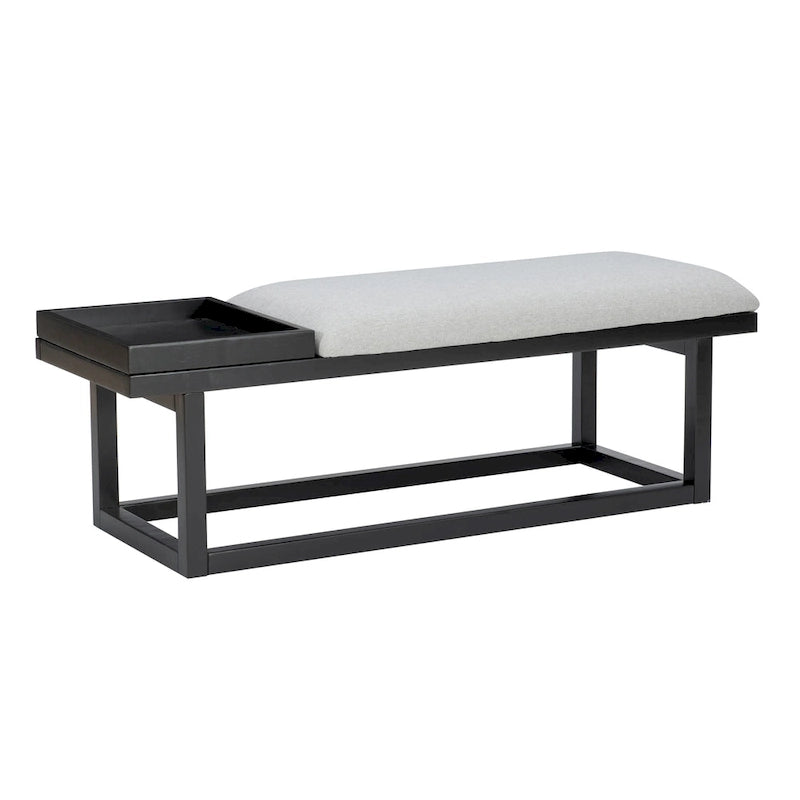 Black/Grey Upholstered Wood Storage Bench, 1-Person