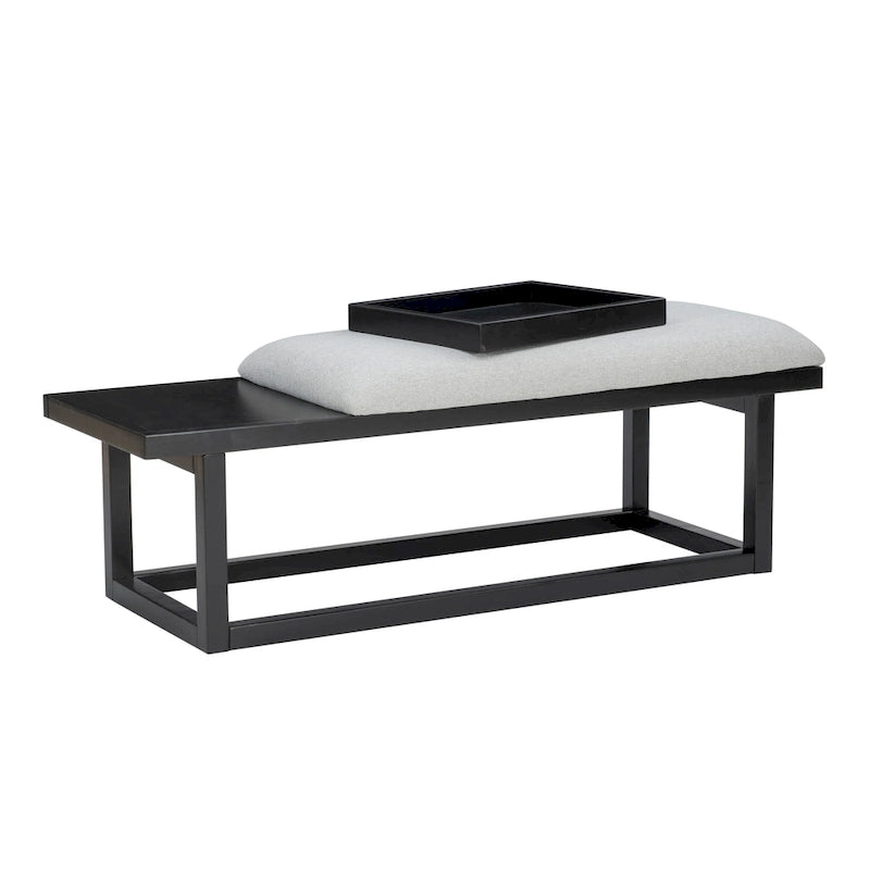 Black/Grey Upholstered Wood Storage Bench, 1-Person