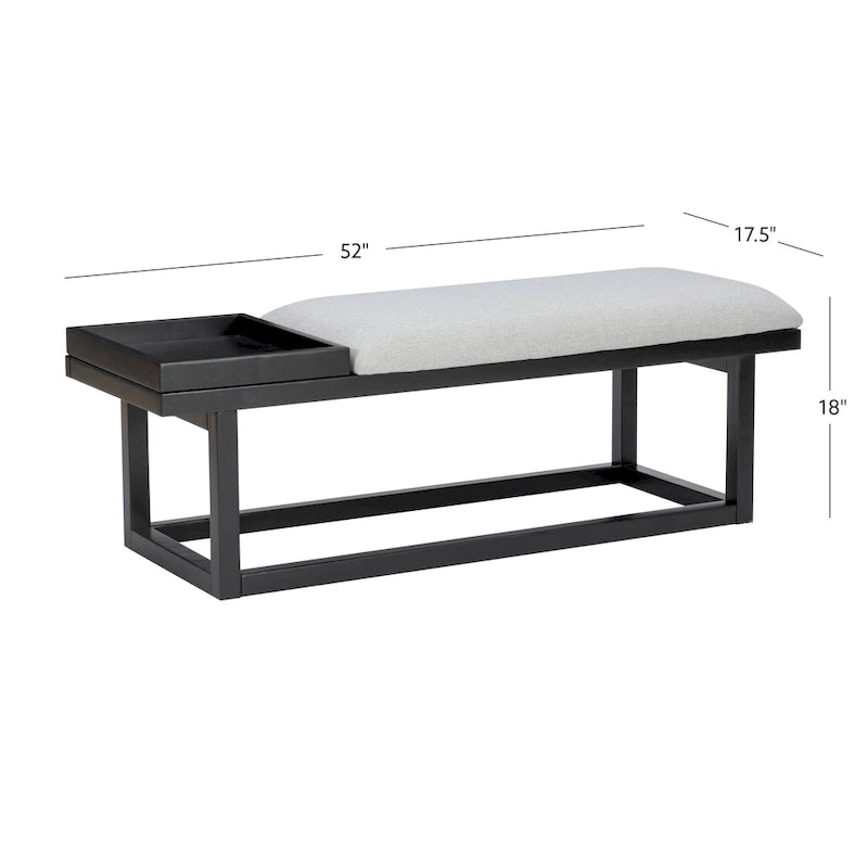Black/Grey Upholstered Wood Storage Bench, 1-Person