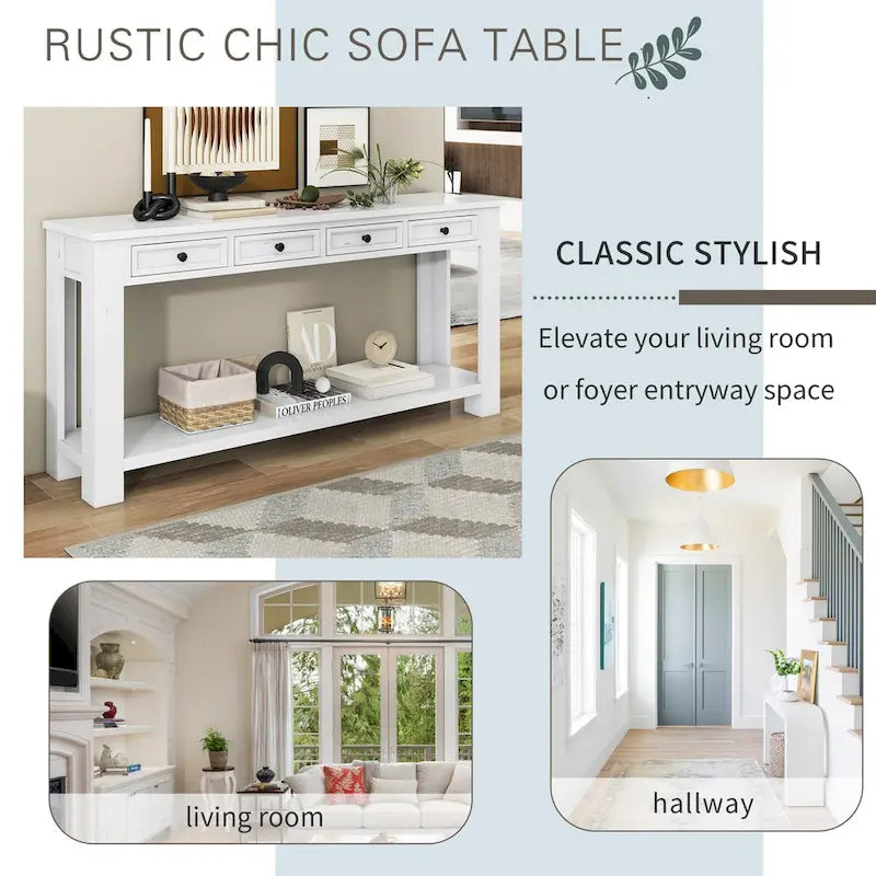 Consolle bianco antico/tortora/blu scuro con cassetti e ripiano inferiore, per 1 persona