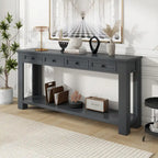 Consolle bianco antico/tortora/blu scuro con cassetti e ripiano inferiore, per 1 persona