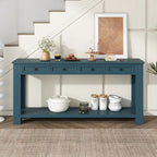 Consolle bianco antico/tortora/blu scuro con cassetti e ripiano inferiore, per 1 persona