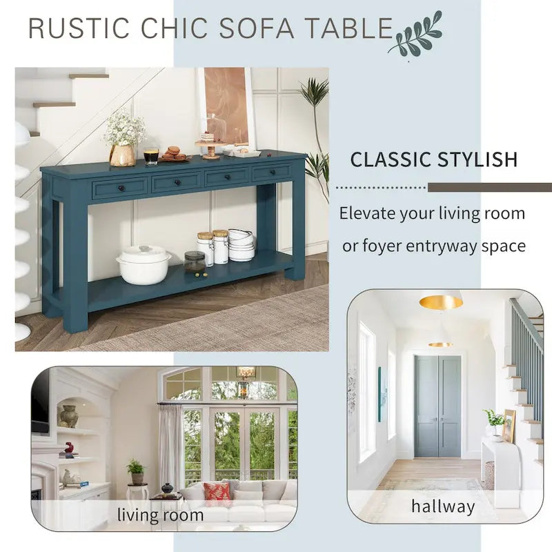 Consolle bianco antico/tortora/blu scuro con cassetti e ripiano inferiore, per 1 persona