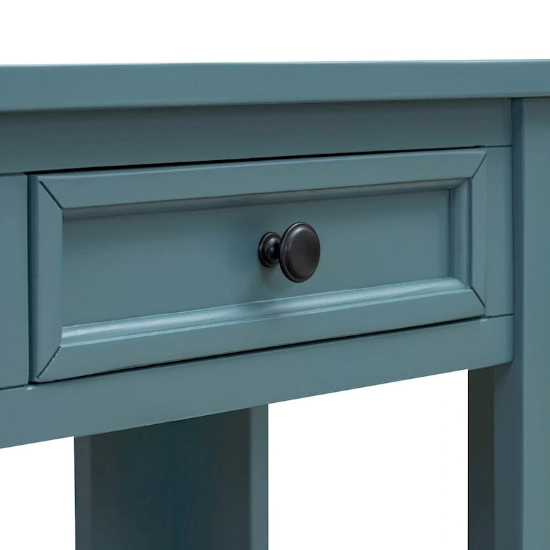 Consolle bianco antico/tortora/blu scuro con cassetti e ripiano inferiore, per 1 persona